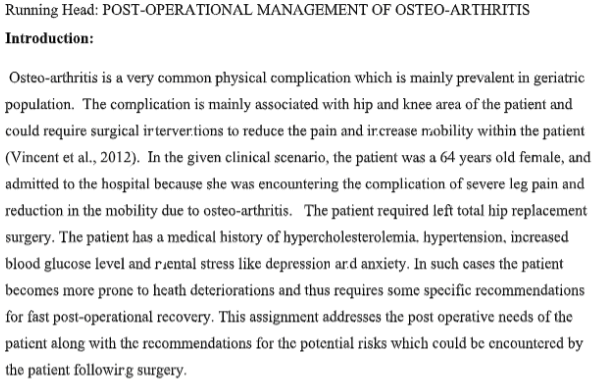 Post Operational Management of Osteo Arthritis