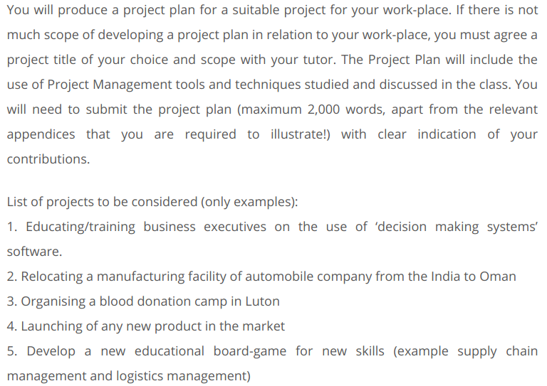 project management assignment question