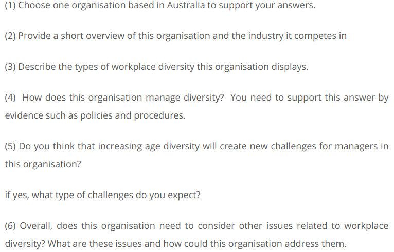 Diversity Organisation Assignment Question