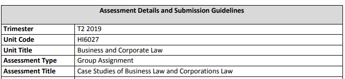 hi6027 business and corporate law assignment guideline