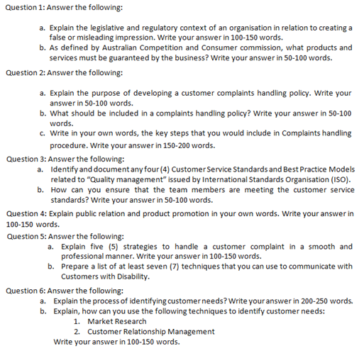 BSBCUS501 assessment question sample