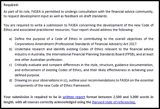 FASEA Code of Ethics Framework Consultation Requirement