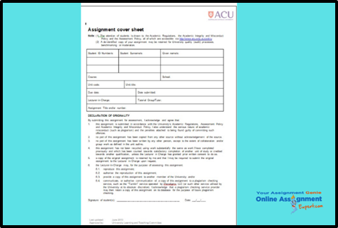 ACU Assignment Cover Sheet